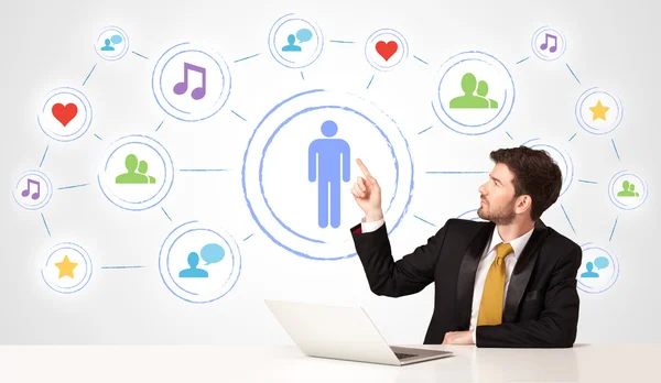 Business man with social media connection background — Stock Photo, Image