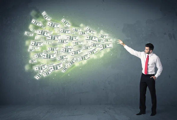 Business person throwing a lot of dollar bills concept — Stock Photo, Image