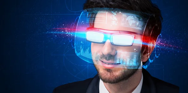 Man with future high tech smart glasses — Stock Photo, Image