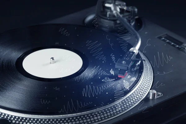 Turntable playing music with hand drawn cross lines — Stock Photo, Image