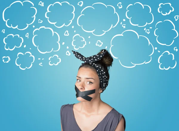 Funny person with taped mouth — Stock Photo, Image
