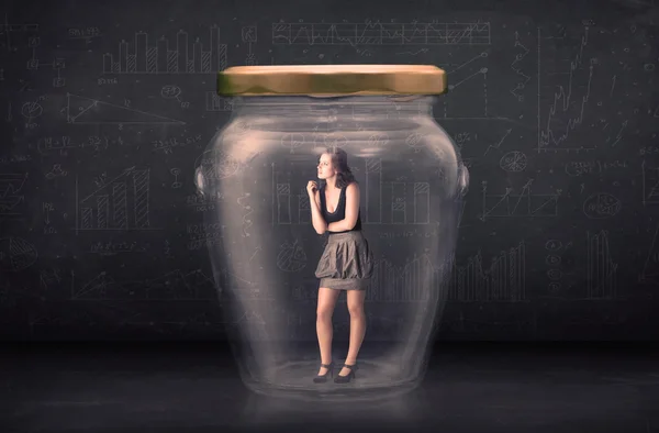 Businesswoman shut inside a glass jar concept — Stock Photo, Image