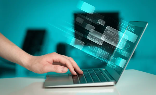 Close up of man typing on laptop computer — Stock Photo, Image