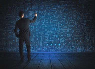 Ekonomi projesi geçmişi olan iş adamı çizimi