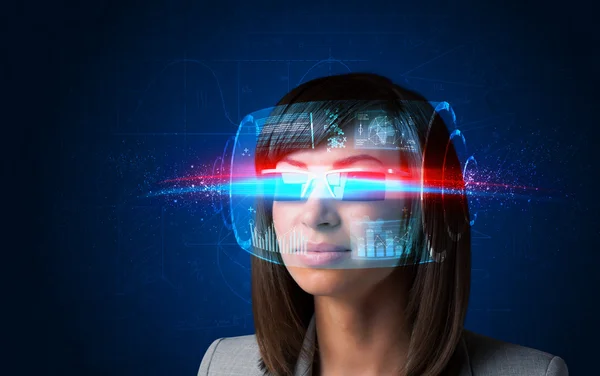 Future woman with high tech smart glasses — Stock Photo, Image