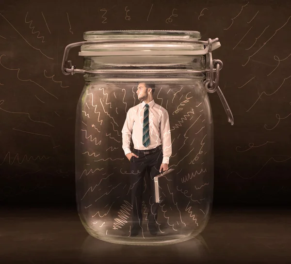 Businessman inside a jar with powerful hand drawn lines concept — Stock Photo, Image