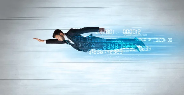 Biznesmen latający super szybko z pozostawionymi numerami danych — Zdjęcie stockowe