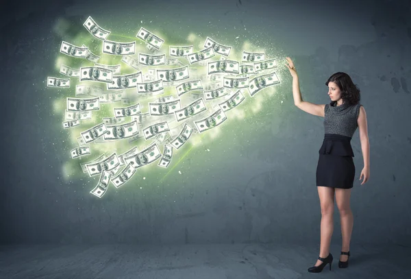 Business person throwing a lot of dollar bills concept — Stock Photo, Image