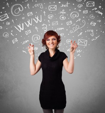 soyut beyaz ortam simgesini karalamalar ile genç ve güzel kız