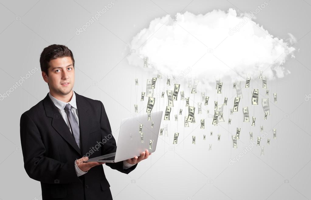 Man with cloud and money rain concept
