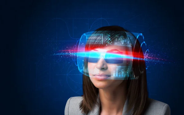 Future woman with high tech smart glasses — Stock Photo, Image