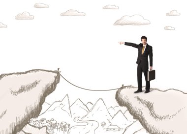 Dağların kenarına gelmiş bir iş adamı