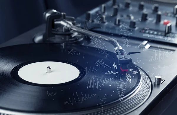 Turntable playing music with hand drawn cross lines — Stock Photo, Image