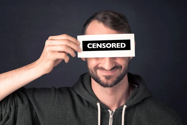 Funny guy with censored sign paper — Stock Photo, Image