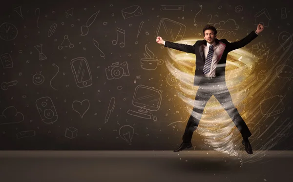 Happy businessman jumping in tornádo concept — Stock fotografie