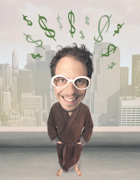 Big head person with idea dollar marks — Stock Photo, Image