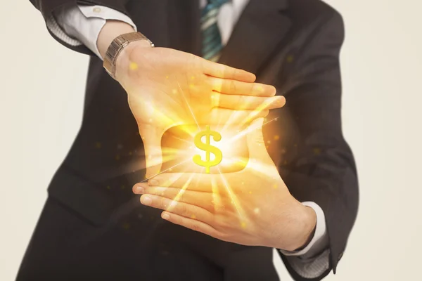 Hands creating a form with dollar sign — Stock Photo, Image