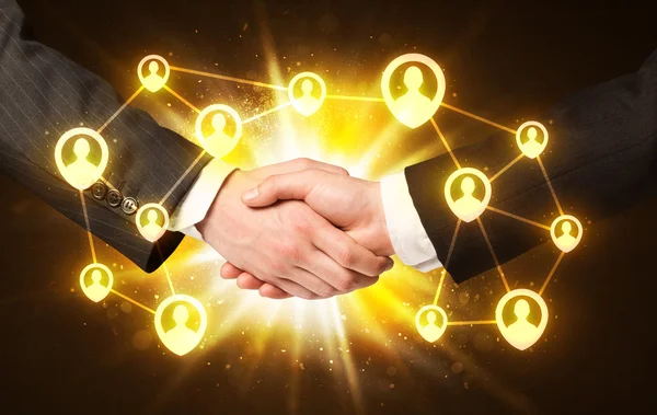 Social netwok connection handshake — Stock Photo, Image