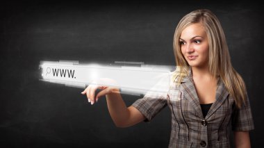 Young businesswoman touching web browser address bar with www si clipart