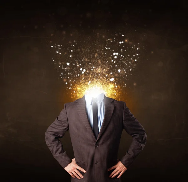 Business man with glowing exploding head — Stock Photo, Image