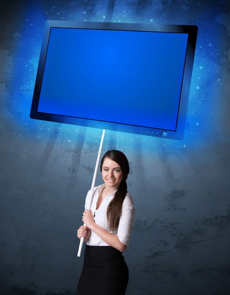 Empresária com tablet brilhante — Fotografia de Stock