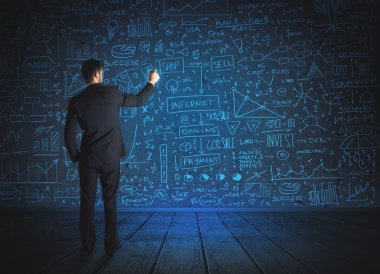 Ekonomi projesi geçmişi olan iş adamı çizimi