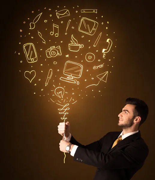 Homme d'affaires avec un ballon de médias sociaux — Photo