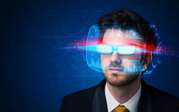 Man with future high tech smart glasses — Stock Photo, Image
