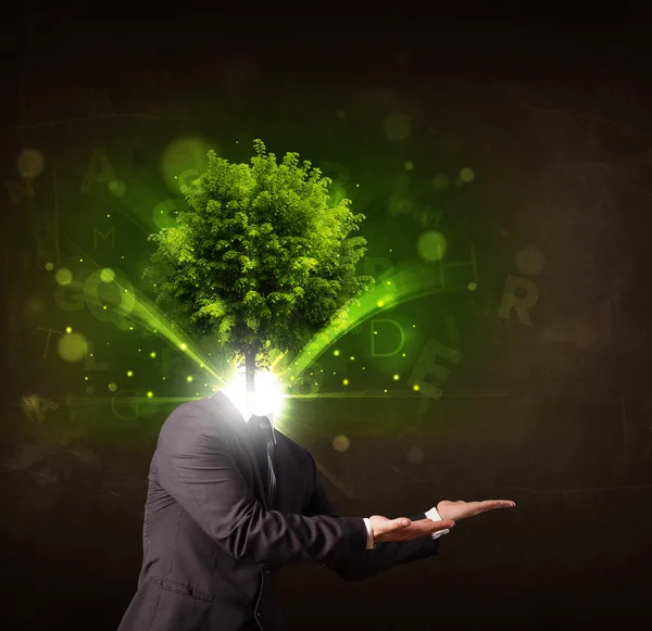 Uomo con testa di albero verde concetto — Foto Stock
