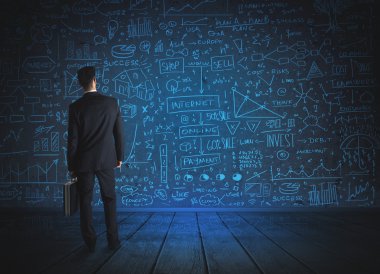 Ekonomi projesi geçmişi olan iş adamı çizimi