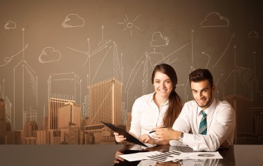 Binalar ve ölçümleri ile iş Çift