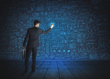 Ekonomi projesi geçmişi olan iş adamı çizimi