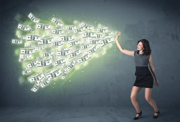 Business person throwing a lot of dollar bills concept — Stock Photo, Image