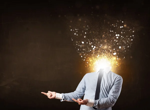 Business man with glowing exploding head — Stock Photo, Image