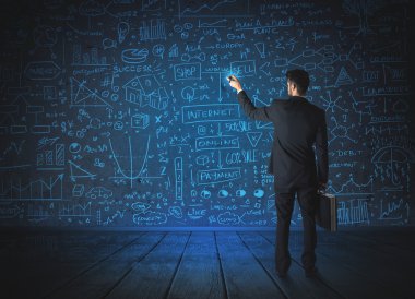 Ekonomi projesi geçmişi olan iş adamı çizimi