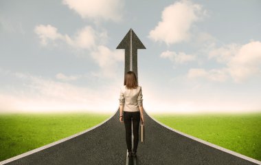 İş kadını tanımak ile 3d Road yukarı ok
