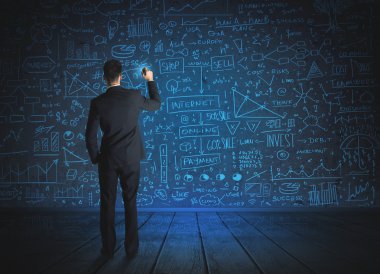 Ekonomi projesi geçmişi olan iş adamı çizimi