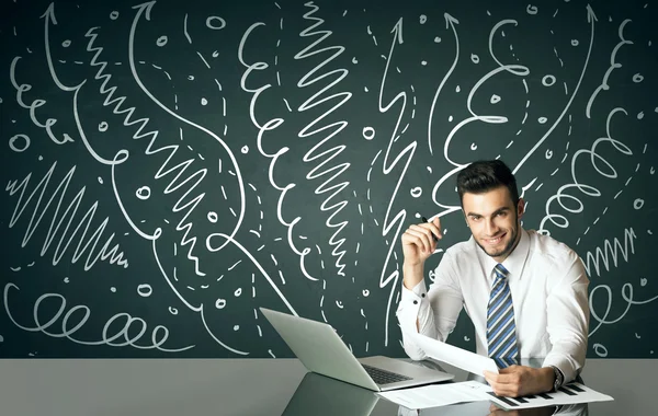 Businessman with curly lines and arrows — Stock Photo, Image