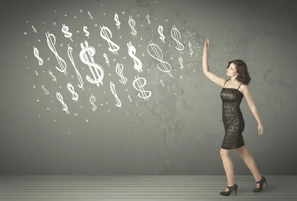 Young business people with hand drawn dollar signs — Stock Photo, Image