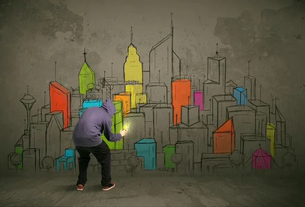 年轻的城市画家绘图 — 图库照片