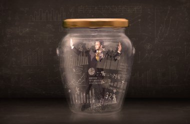 işadamı traped kavanoza grafik grafik sembolleri kavramı