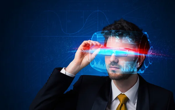 Man with future high tech smart glasses — Stock Photo, Image