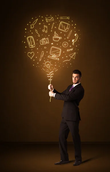 Zakenman met een social media ballon — Stockfoto