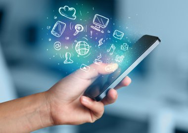 El smartphone Medya simgeler ile tutarak 