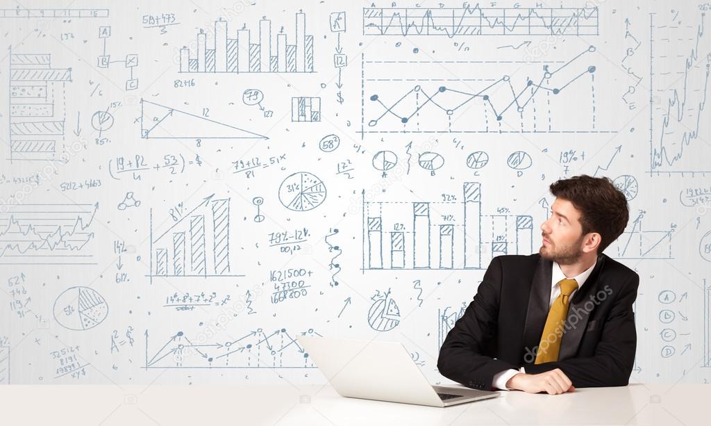 Businessman with diagram background