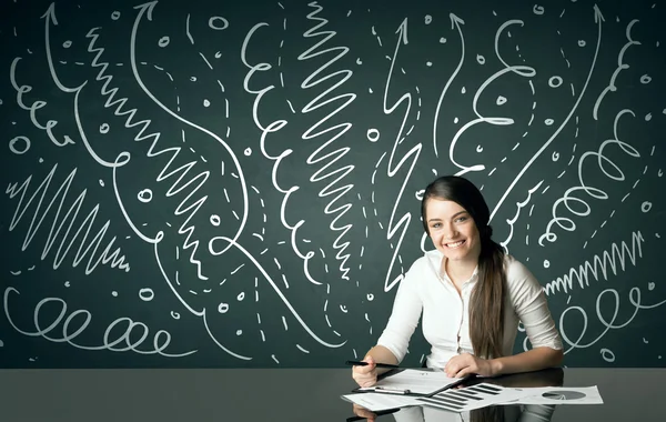 Empresaria con líneas rizadas y flechas — Foto de Stock