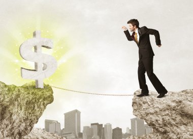 Bir dolar işareti ile rock dağda işadamı