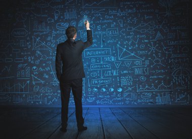 Ekonomi projesi geçmişi olan iş adamı çizimi