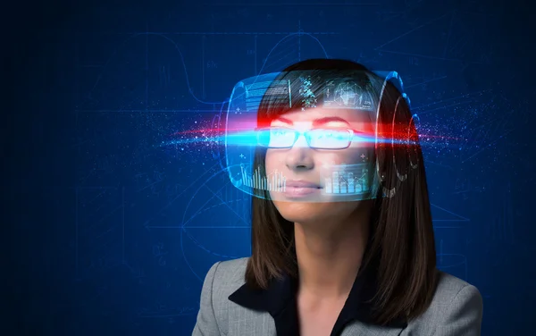 Woman with high tech smart glasses — Stock Photo, Image