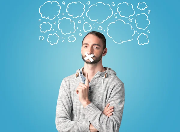 Funny person with taped mouth — Stock Photo, Image